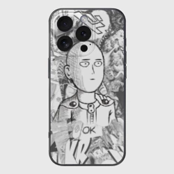 Чехол для iPhone 16 Pro Max силиконовый с защитой камеры Чернобелый Сайтама