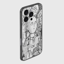 Чехол для iPhone 16 Pro Max силиконовый с защитой камеры Чернобелый Сайтама - фото 2