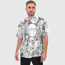 Мужская футболка oversize 3D Чернобелый Сайтама - фото 2