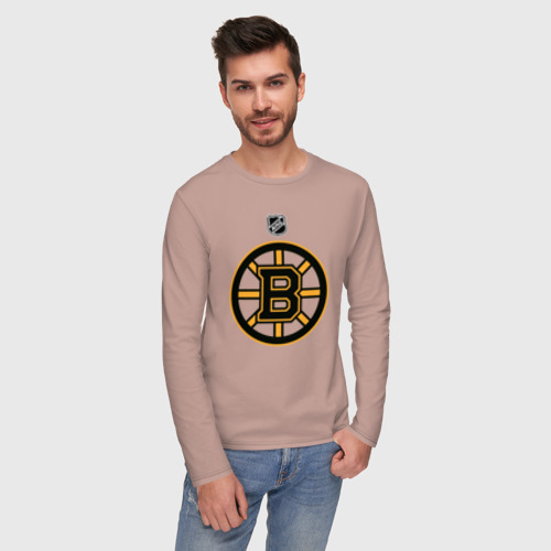 Мужской лонгслив хлопок с принтом Boston Bruins NHL, фото на моделе #1