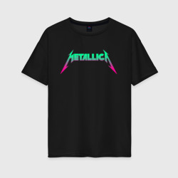 Женская футболка хлопок Oversize Metallica neon Металлика неон