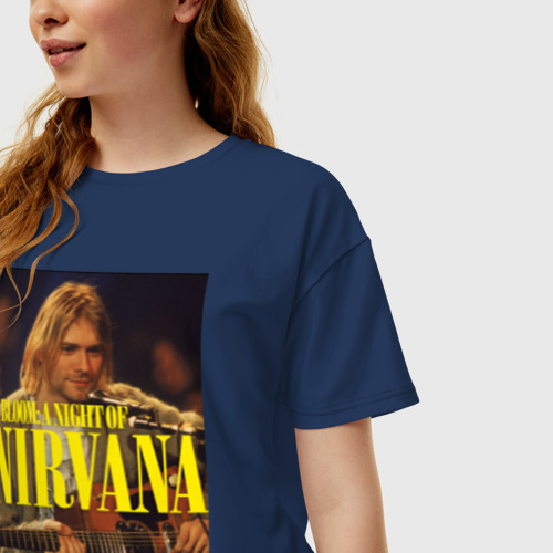 Женская футболка хлопок Oversize Kurt Cobain In Bloom, цвет темно-синий - фото 3