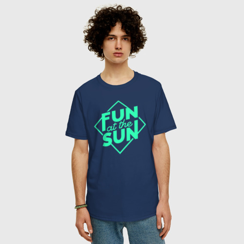 Мужская футболка хлопок Oversize Фанат Лета, цвет темно-синий - фото 3