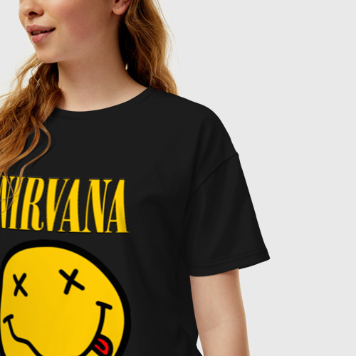 Женская футболка хлопок Oversize Nirvana, цвет черный - фото 3