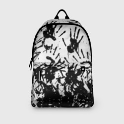 Рюкзак с принтом Отпечатки — Death Stranding для любого человека, вид спереди №3. Цвет основы: белый
