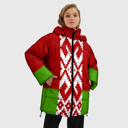 Женская зимняя куртка Oversize Беларусь флаг, цвет черный - фото 3
