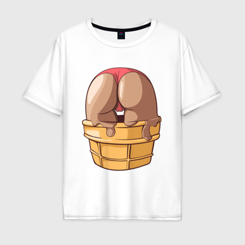 Мужская футболка из хлопка оверсайз с принтом Ice cream butt, вид спереди №1
