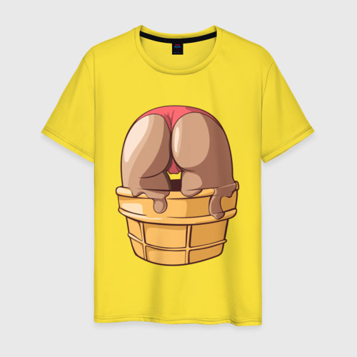 Мужская футболка хлопок Ice cream butt, цвет желтый