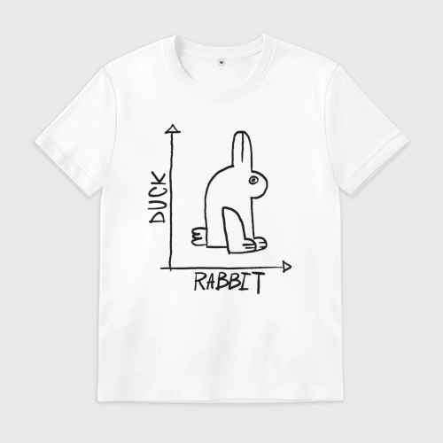 Мужская футболка хлопок с принтом Утка Кролик, вид спереди #2