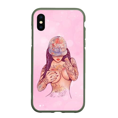 Чехол для iPhone XS Max матовый Sexy tattoo girl, цвет темно-зеленый