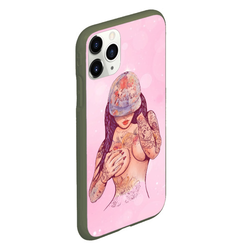 Чехол для iPhone 11 Pro матовый Sexy tattoo girl, цвет темно-зеленый - фото 3