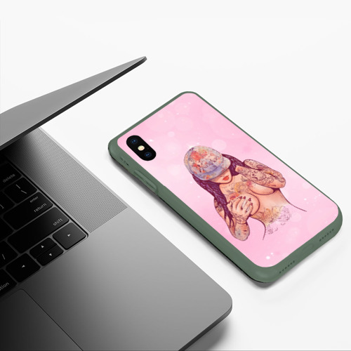 Чехол для iPhone XS Max матовый Sexy tattoo girl, цвет темно-зеленый - фото 5