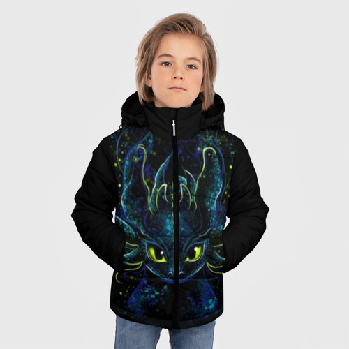 Зимняя куртка для мальчиков 3D с принтом Ночная фурия, фото на моделе #1