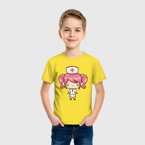 Детская футболка хлопок Маленькая медсестра, цвет желтый - фото 3