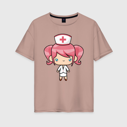 Женская футболка хлопок Oversize Маленькая медсестра, цвет пыльно-розовый