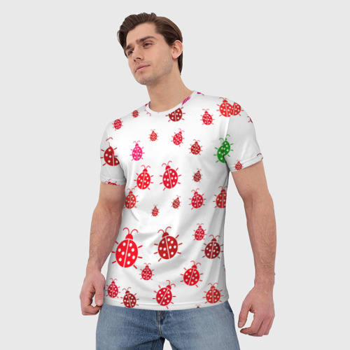 Мужская футболка 3D Жучки-белый фон, цвет 3D печать - фото 3