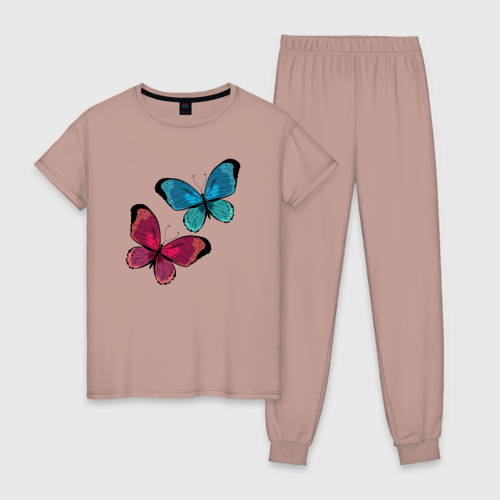Женская пижама хлопок Две бабочки, цвет пыльно-розовый