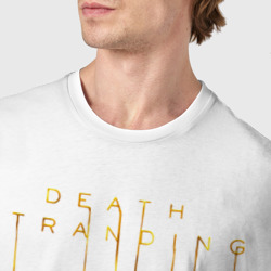 Футболка с принтом Death Stranding DS золотой череп для мужчины, вид на модели спереди №4. Цвет основы: белый