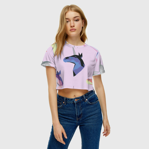 Женская футболка Crop-top 3D Единорог, цвет 3D печать - фото 3