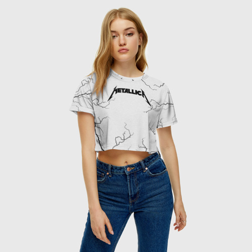 Женская футболка Crop-top 3D Metallica, цвет 3D печать - фото 3