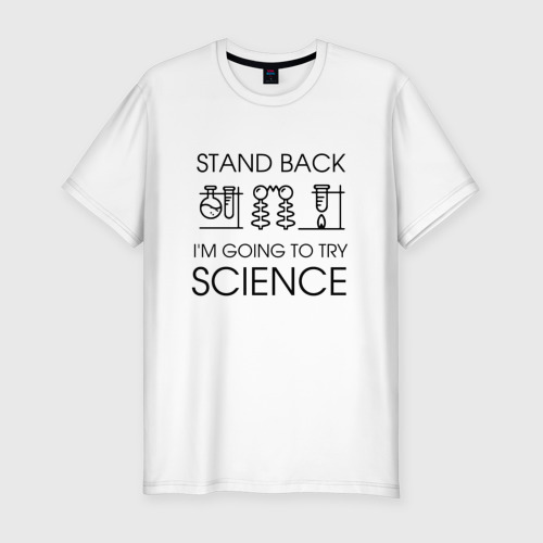 Мужская приталенная футболка из хлопка с принтом Наука на практике, вид спереди №1