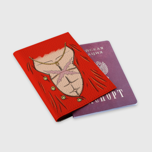 Обложка для паспорта матовая кожа One Piece грудь Луффи со шляпой для косплея, цвет пыльно-розовый - фото 3