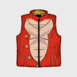 Детский жилет утепленный 3D One Piece грудь Луффи со шляпой для косплея