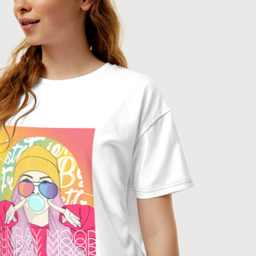 Женская футболка хлопок Oversize Билли Айлиш, цвет белый - фото 3
