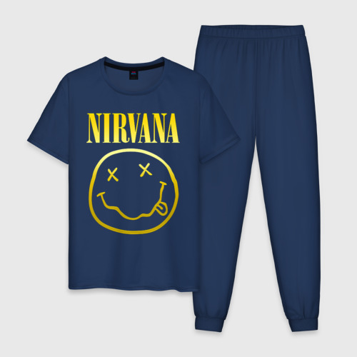 Мужская пижама хлопок с принтом Nirvana на спине, вид спереди #2