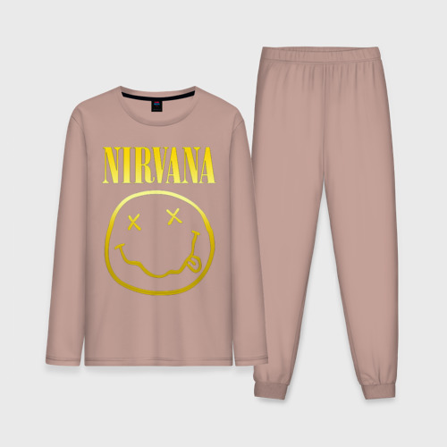 Мужская пижама с лонгсливом хлопок Nirvana на спине, цвет пыльно-розовый
