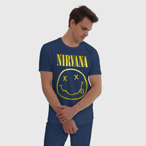 Мужская пижама хлопок с принтом Nirvana на спине, фото на моделе #1
