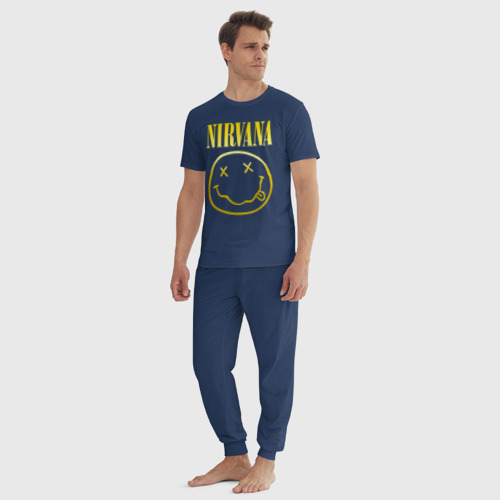 Мужская пижама хлопок с принтом Nirvana на спине, вид сбоку #3