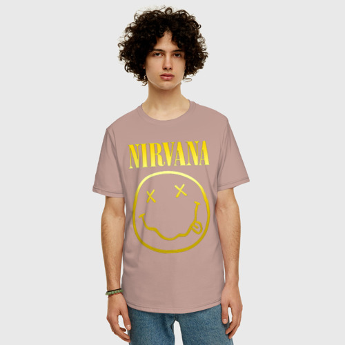 Мужская футболка хлопок Oversize с принтом NIRVANA (НА СПИНЕ), фото на моделе #1