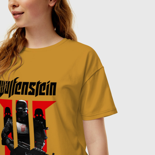 Женская футболка хлопок Oversize Wolfenstein, цвет горчичный - фото 3