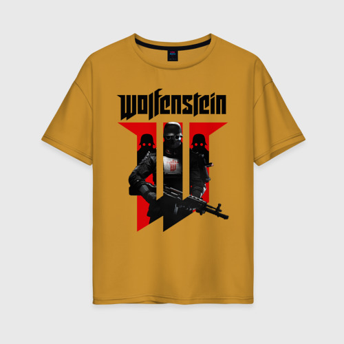 Женская футболка хлопок Oversize Wolfenstein, цвет горчичный