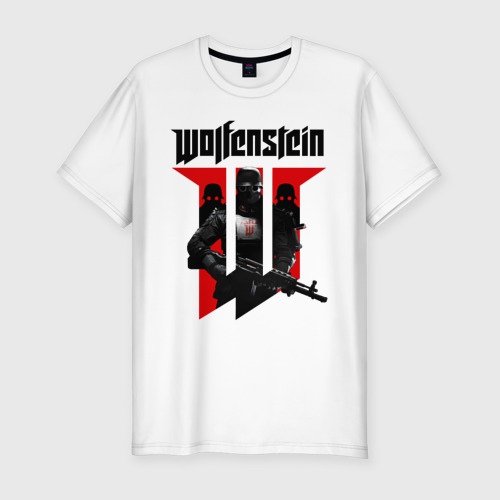 Мужская приталенная футболка из хлопка с принтом Wolfenstein, вид спереди №1
