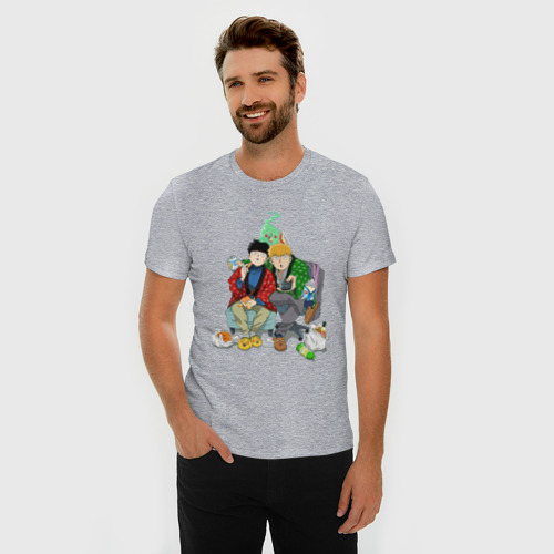 Мужская футболка хлопок Slim Моб Психо 100, цвет меланж - фото 3