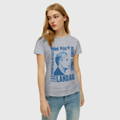 Женская футболка хлопок с принтом Лев Ландау, фото на моделе #1
