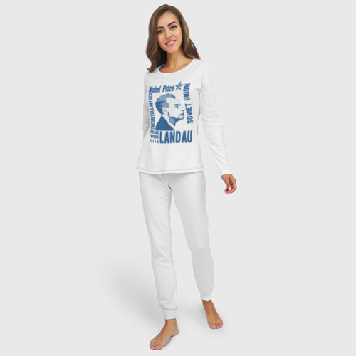 Женская пижама с лонгсливом хлопок Лев Ландау, цвет белый - фото 3