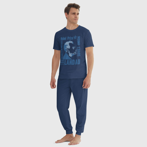 Мужская пижама хлопок Лев Ландау, цвет темно-синий - фото 5