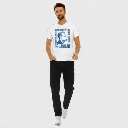 Мужская футболка хлопок Slim Лев Ландау, цвет белый - фото 5