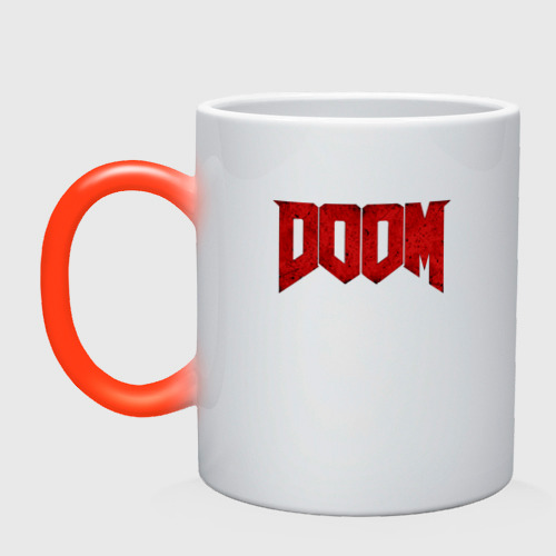 Кружка хамелеон DOOM, цвет белый + красный