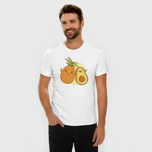 Мужская футболка хлопок Slim Ананас и Авокадо, цвет белый - фото 3