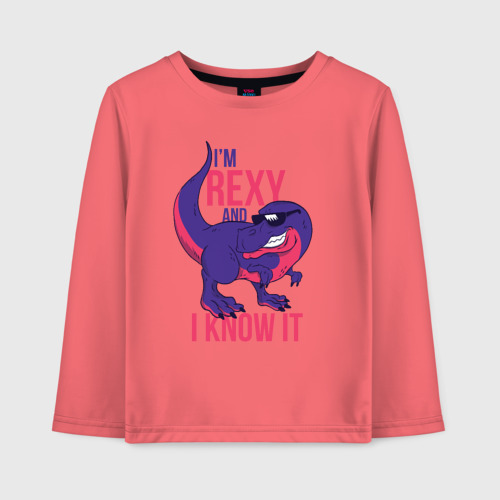 Детский лонгслив хлопок I'm Rexy and I Know It, цвет коралловый