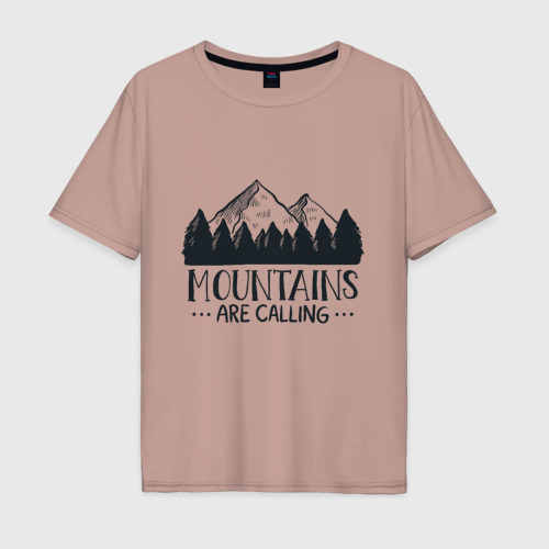 Мужская футболка хлопок Oversize Mountains, цвет пыльно-розовый