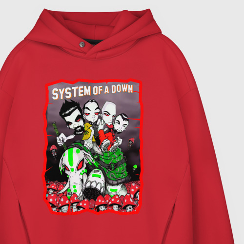Мужское худи Oversize хлопок System of a Down, цвет красный - фото 4