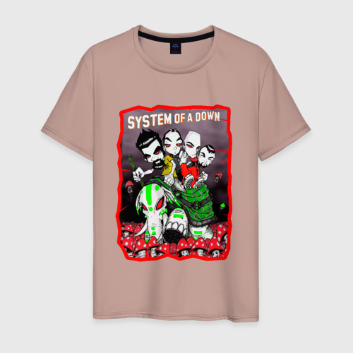 Мужская футболка хлопок System of a Down, цвет пыльно-розовый