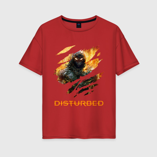 Женская футболка хлопок Oversize Disturbed face, цвет красный