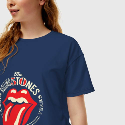 Женская футболка хлопок Oversize Rolling Stones, цвет темно-синий - фото 3