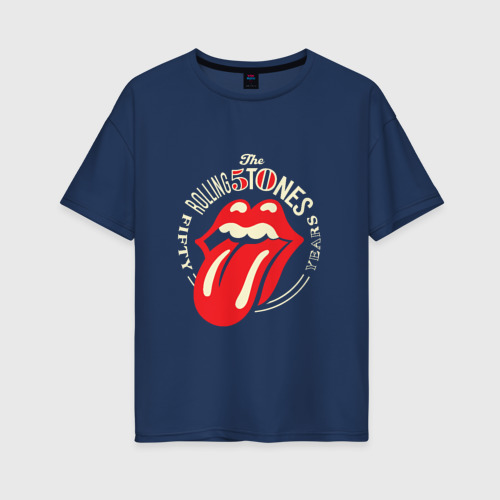 Женская футболка хлопок Oversize Rolling Stones, цвет темно-синий